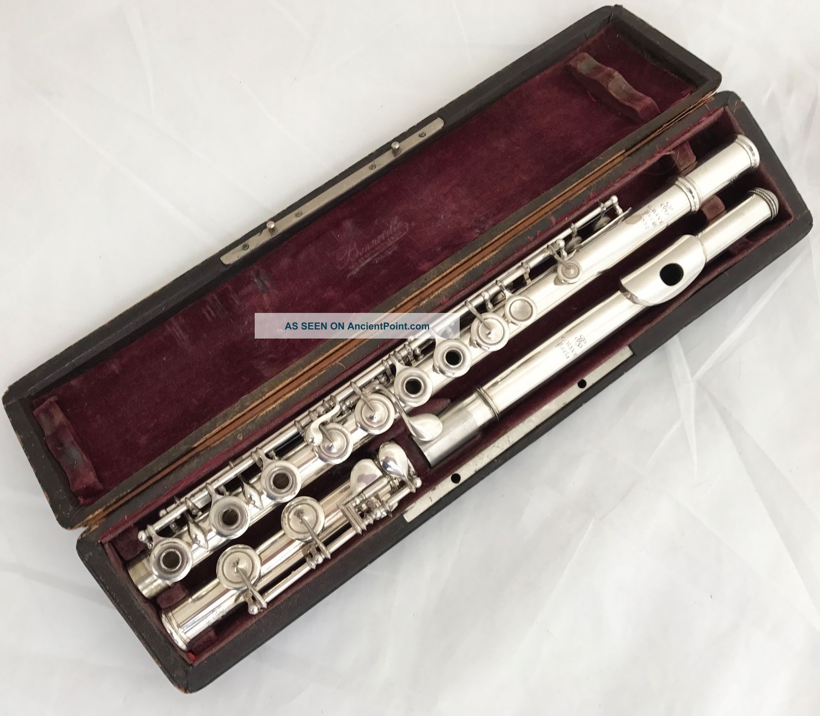 Antique Silvered Boehm Flute In C By Claude Rive Paris No.  332 Year - 1884 Restored Wind photo
