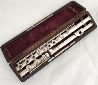 Antique Silvered Boehm Flute In C By Claude Rive Paris No.  332 Year - 1884 Restored photo