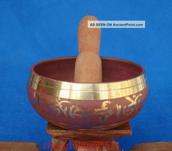 Antique Tibetan Brass Painting Handmade Religion Prayer Sing Bowl Tibet photo