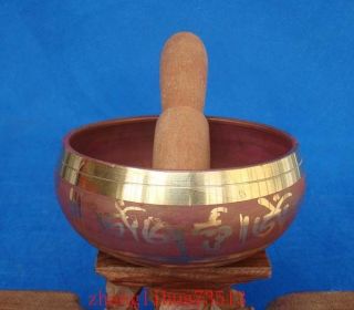 Antique Tibetan Brass Painting Handmade Religion Prayer Sing Bowl photo