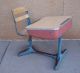 Vintage 1930s Child ' S School Desk & Chair Wood And Metal 1900-1950 photo 1