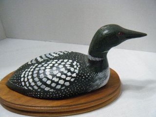 Carved Painted Wood Loon Signed Doc Eiber Nelson,  Wi 1989 photo