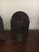 19th C Early Antique Pair Tin Metal Candle Wall Sconces Hooded Tops Primitives photo 4