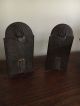 19th C Early Antique Pair Tin Metal Candle Wall Sconces Hooded Tops Primitives photo 5