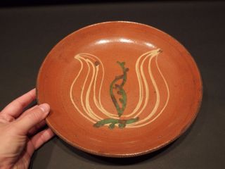 20th C Primitive Antique Redware Plate Bowl W Slip Dec.  Coggled Edge Aafa photo