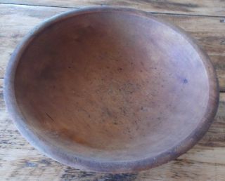 Antique Primitive Hand Turned Wood Wooden Dough Bowl photo