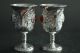Rare China Collecte Miao Silver Carving Totem Inlay Beads Pair Usable Wine Cups Glasses & Cups photo 5
