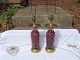 Pair (2) Antique Bohemian Red Overlay Cut To Clear Crystal Glass Lamps /vases Lamps photo 4