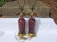 Pair (2) Antique Bohemian Red Overlay Cut To Clear Crystal Glass Lamps /vases Lamps photo 5
