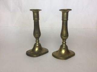 Brass “push Up” 19th Century Candlesticks photo