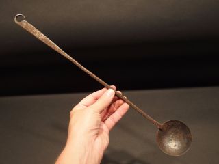 Primitive Antique Hand Forged Spoon Blacksmith Made Wrought Iron Utensil photo