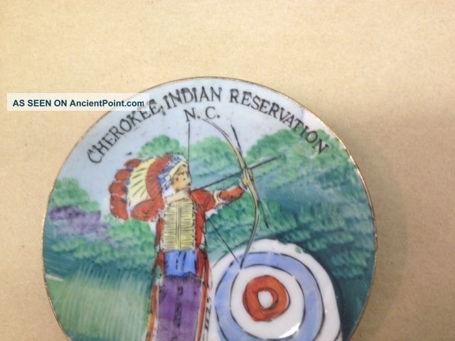 Antique,  Dish,  Souviner,  Cherokee,  Nc,  Hand Painted,  1900 - 1940,  United States Native American photo