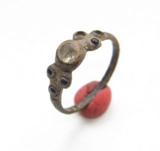 Ancient Medieval Bronze Finger Ring With Inlay (mar) photo
