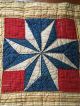 Early Antique Calico Quilt Entire Back Homespun Star Pattern Red Blue Green Aafa Primitives photo 3