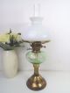 Vintage Tall Green Glass Reservoir Oil / Paraffin Lamp 20th Century photo 2