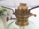 Vintage Tall Green Glass Reservoir Oil / Paraffin Lamp 20th Century photo 3