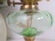 Vintage Tall Green Glass Reservoir Oil / Paraffin Lamp 20th Century photo 5