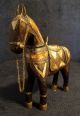 Vintage Carved Wood Horse Inlay Brass Horn Bone Figurine Sculpture Statue Carved Figures photo 1