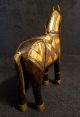 Vintage Carved Wood Horse Inlay Brass Horn Bone Figurine Sculpture Statue Carved Figures photo 2