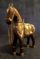 Vintage Carved Wood Horse Inlay Brass Horn Bone Figurine Sculpture Statue Carved Figures photo 5