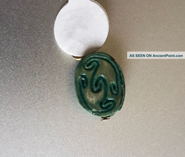 Wow Gorgeous Green Glazed Ancient Egyptian Scarab Beetle W Scroll Design Nr Egyptian photo