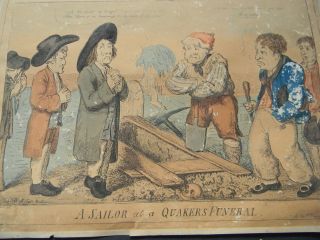 C1810 Antique Hand Colored Etching By Crushank - A Sailor At A Quaker ' S Funeral photo
