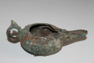 Ancient Byzantine Bronze Oil Lamp 10/12th Cent Ad photo