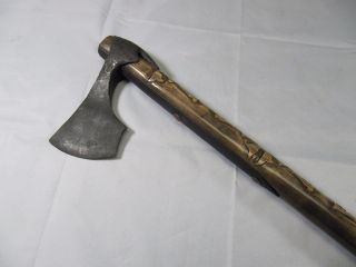 Ancient Medieval Viking Iron Battle Bearded Axe 9 - 10 Cent.  Hand Carved Handle photo