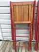 Pair 2 Matching Simmons Co.  Slatted Wood / Metal Folding Chairs - Painted Red 1900-1950 photo 3