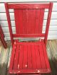 Pair 2 Matching Simmons Co.  Slatted Wood / Metal Folding Chairs - Painted Red 1900-1950 photo 4