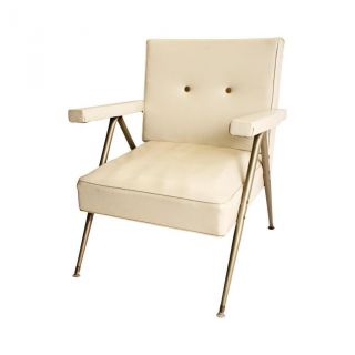 Mid Century Modern Chair White Vintage 50s Vinyl Lounge Slipper Atomic Space Age photo