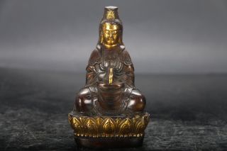 Chinese Hand Carving Pure Copper Gold - Plated Guanyin Statue Qianlong Mark H842 photo