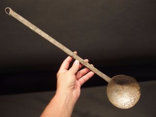 Primitive Antique Hand Forged Spoon Ladle Blacksmith Made Wrought Iron Utensil photo