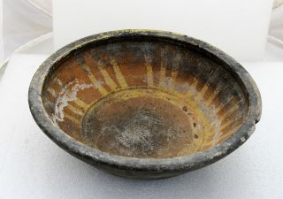 Antique 19`c Ottoman Hand Made Redware Glazed Pottery Ceramic Large Dish Bowl 37 photo