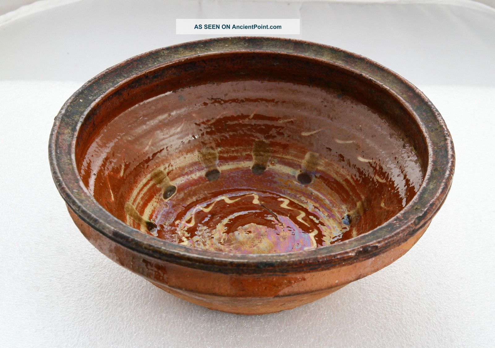 Antique 19`c Ottoman Hand Made Redware Glazed Pottery Ceramic Large Soup Bowl 35 Islamic photo