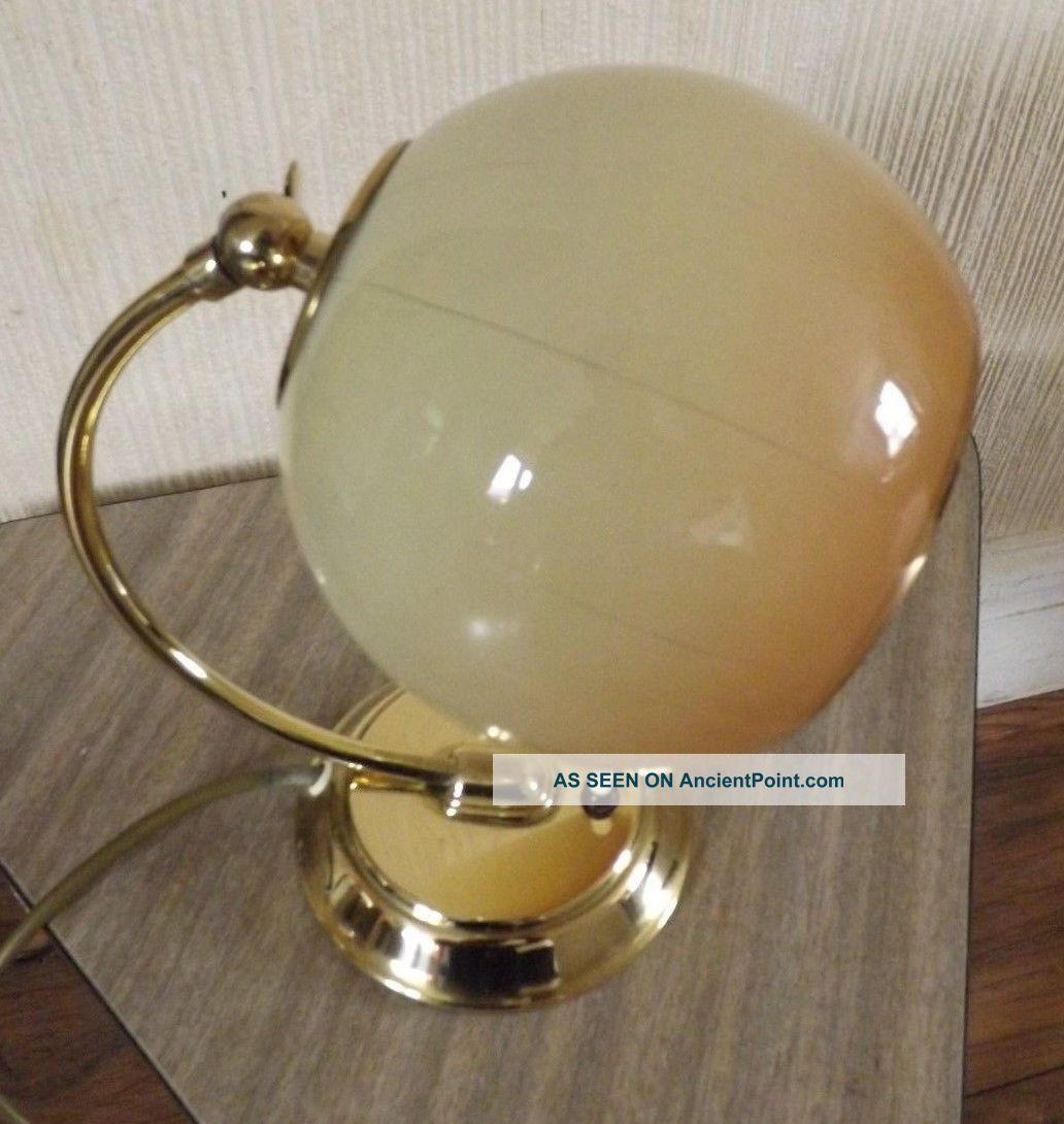 Vintage Brass Gooseneck Desk Lamp With Glass Ball Open Ended Shade 20th Century photo