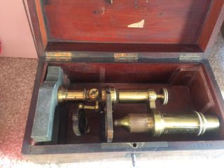 Antique Boxed Brass E Hartnack Paris Victorian Microscope And Slides photo