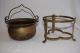 Brass Or Copper Caldron On A Ornate Stand With Handle Made In India Hearth Ware photo 1