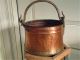 Vtg Antique Hammered Copper Hanging Pot Hand Forged Iron Handle Med 5 Quart Hearth Ware photo 2
