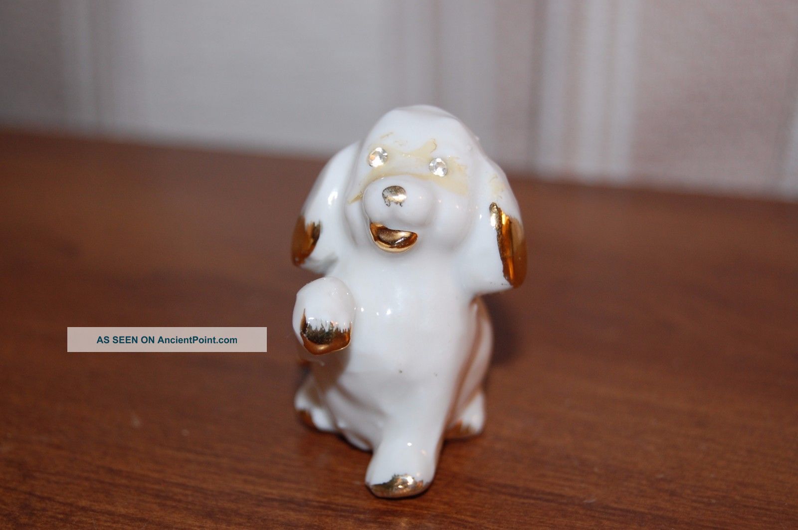 Capodimonte Porcelain Dog Figurine - White With Gold Trim And Crystal Eyes Figurines photo
