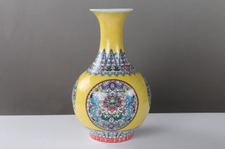 Jingdezhen Famille Rose Porcelain Painted Flower Enamel Vase Qianlong Mark H543 photo