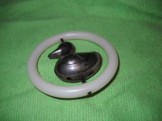 Vintage Sterling Silver Baby Duck Rattle And Celloid Teething Ring photo
