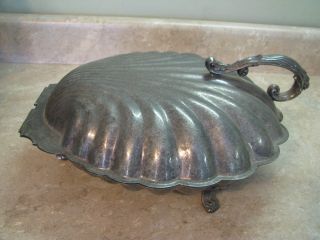 Vtg Sheffield Silverplate Clam Shell Buffet Hinged Lid Serving Dish Footed photo
