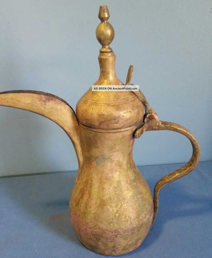 Extremely Rare Large Middle East Bedouin Brass Dallah Coffee Pot Saudi Arabia Middle East photo