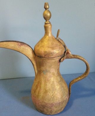 Extremely Rare Large Middle East Bedouin Brass Dallah Coffee Pot Saudi Arabia photo