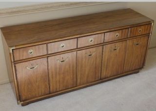 Vintage Drexel Accolade Wood & Brass Campaign Style Credenza Sideboard Cabinet photo