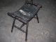 Antique Primitive Footstool Turned Wood And Leather Seat Bench Foot Stool Unknown photo 4