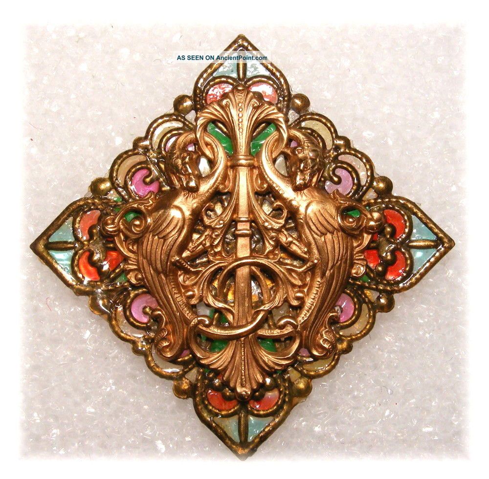 Majestic Brass Beast Double Dragons Filigree Colorful Window Pane Studio Button Buttons photo