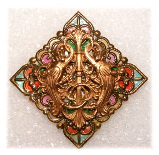 Majestic Brass Beast Double Dragons Filigree Colorful Window Pane Studio Button photo