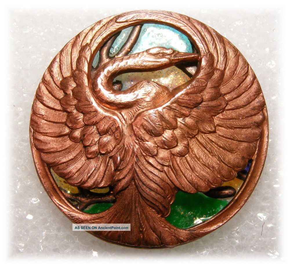 French Brass Casting Of Swan Wings Spread Colorful Window Pane Setting Button Buttons photo